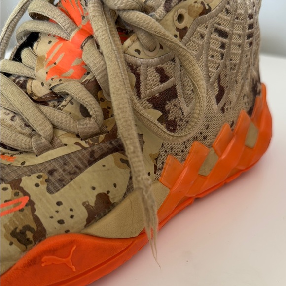 Puma Kids LaMelo Ball Tan and Orange Camouflage Sneakers - Picture 9 of 12